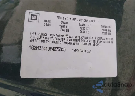 2000 Pontiac Bonneville Ssei from USA, damaged, VIN 1G2HZ5419Y4275349